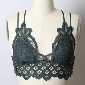 Emerald Padded Crochet Lace Longline Bralette - Size Small